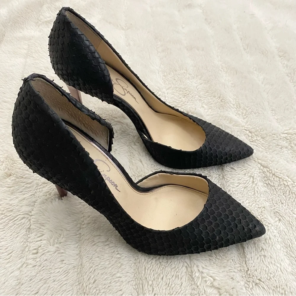 Jessica Simpson Pheona Pump Black Leather Pointed Toe Stiletto Heels Size 9
